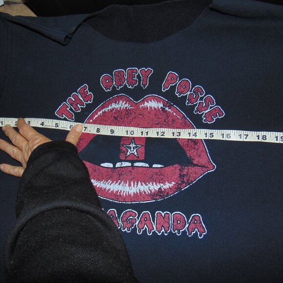 OBEY Posse Propaganda SWEATSHIRT Cut Raw Hem Neck Womens Gothic Grunge Top M/L - Picture 9 of 10